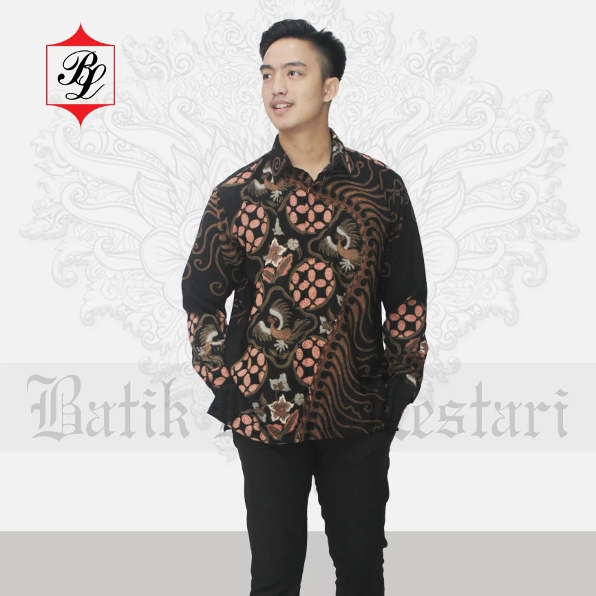 Batik Bali Lestari Kemeja Dobby Lengan Panjang Sarimbit Hitam - 220
