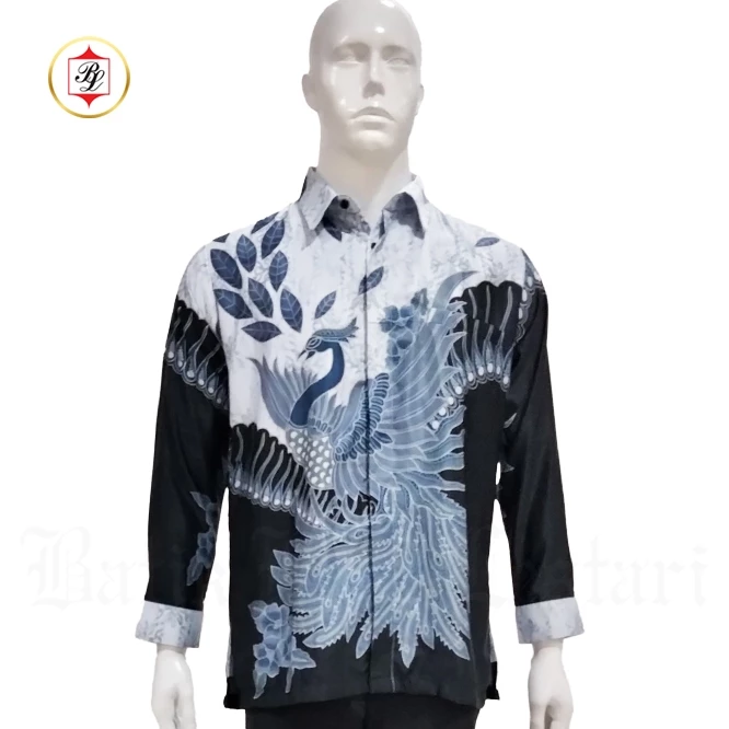 Batik Bali Lestari Batik Dobby Pria Lengan Panjang Hitam
