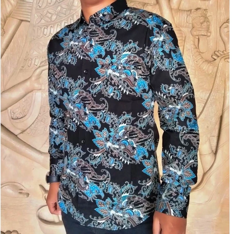 Batik Bali Lestari Kemeja Slimfit Lengan Panjang Biru Dongker - 346