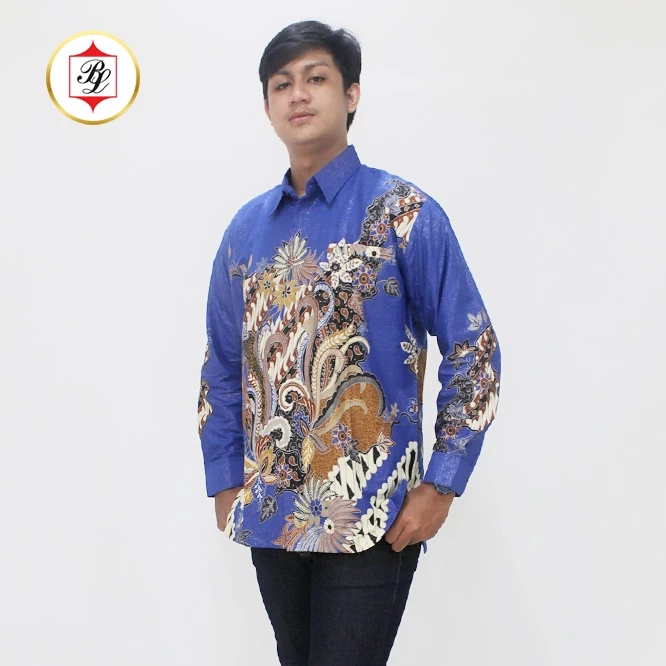 Batik Bali Lestari Kemeja Lengan Panjang Katun Prada Biru - 329