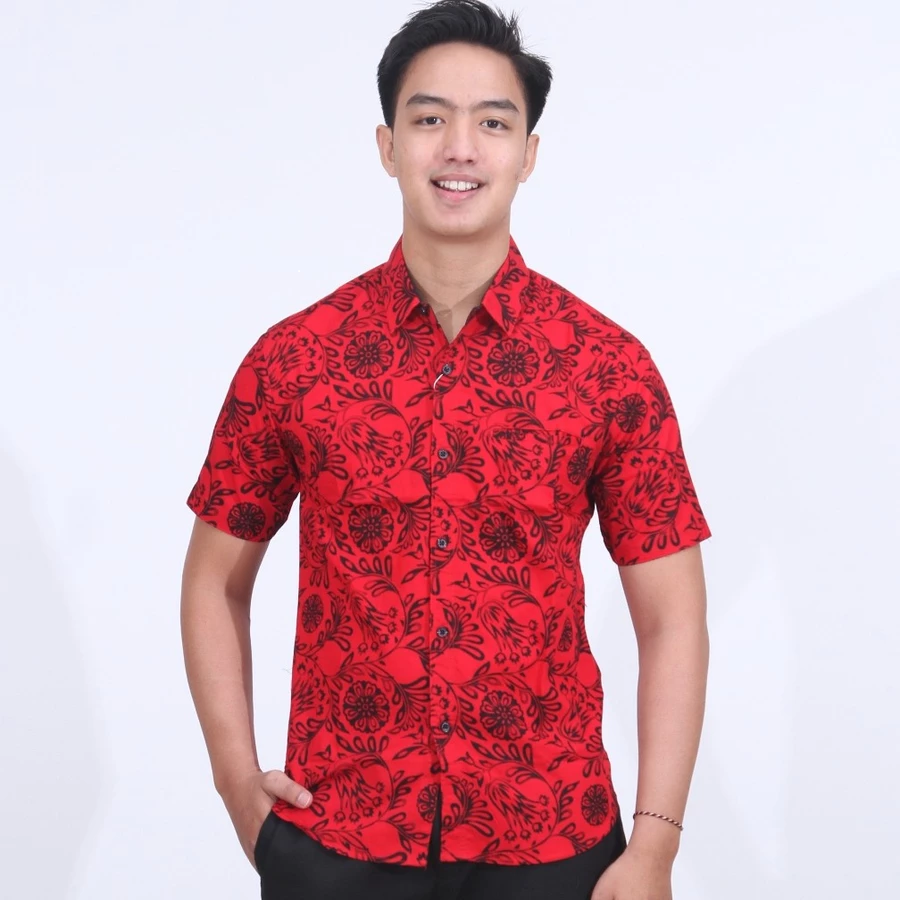 Batik Bali Lestari batik Slimfit Lengan Pendek Merah