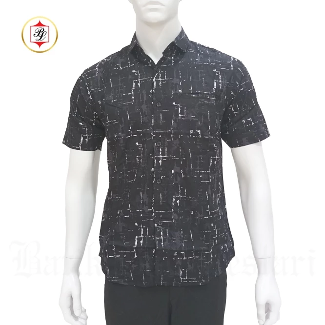 Batik Bali Lestari Kemeja Slimfit Lengan Pendek Hitam - B381