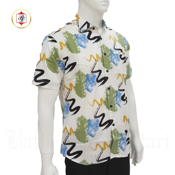 Batik Bali Lestari Kemeja Slimfit Lengan Pendek Putih - B382