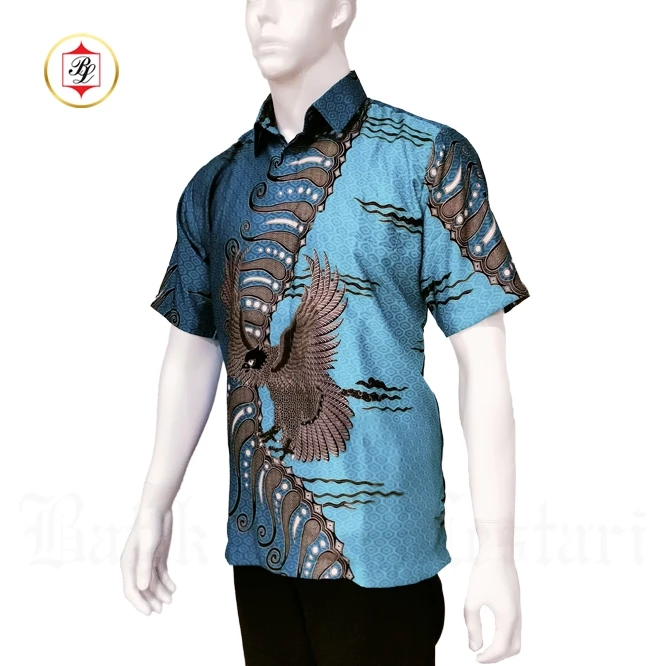 Batik Bali Lestari Kemeja Batik Dobby Lengan Pendek Biru - KD01