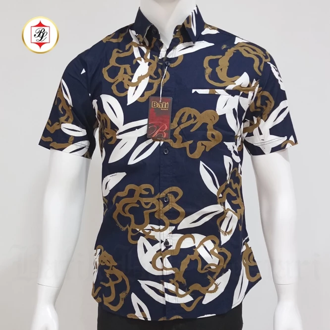 Batik Bali Lestari Kemeja Slimfit Lengan Pendek Biru Dongker - 376
