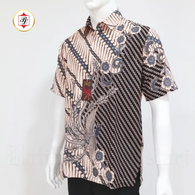 Batik Bali Lestari Batik Dobby Pria Lengan Pendek Coklat - 377 (DS03)