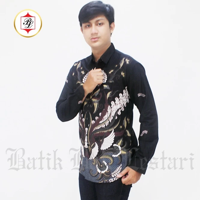 Batik Bali Lestari Kemeja Slimfit Lengan Panjang Hitam - 346 (SL02)