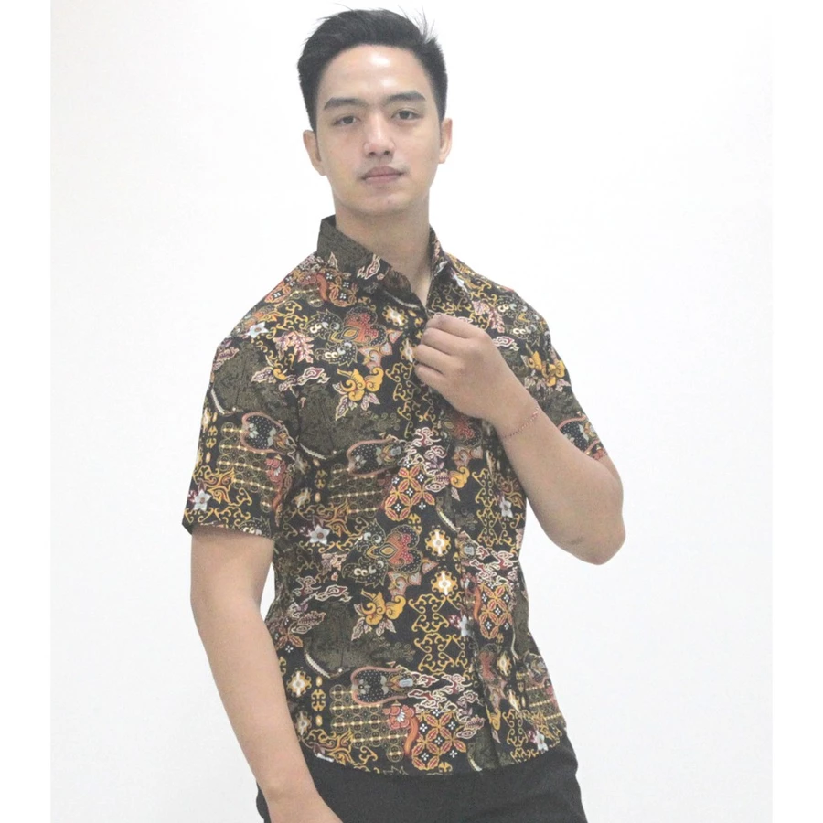 Batik Bali Lestari Kemeja Slimfit Lengan Pendek Coklat - 087 (AKBS)