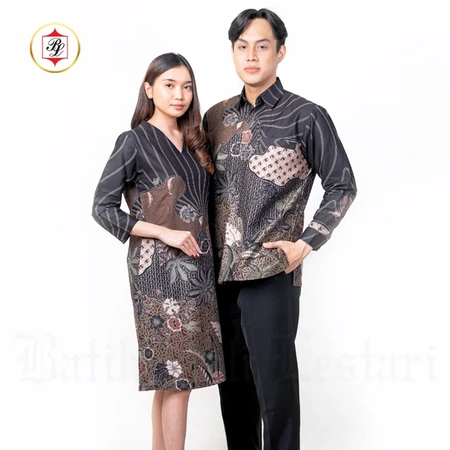 Batik Bali Lestari Kemeja Lengan Panjang Sarimbit Hitam - KS02