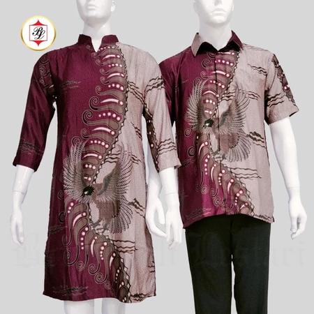 Batik Bali Lestari Kemeja Lengan Pendek Katun Dobby Sarimbit Merah - KD02 (DC4)