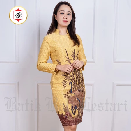 Dress Batik Bali Lestari Batik Wanita Dobby Sarimbit Kuning - 295