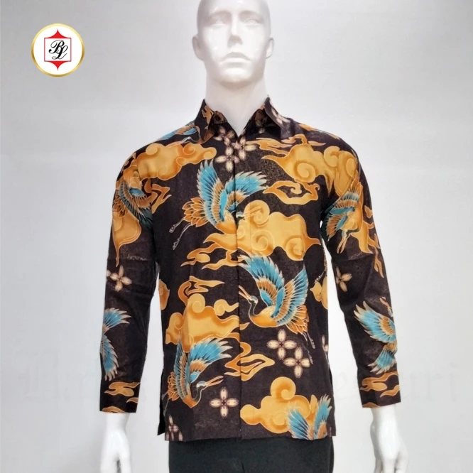Batik Bali Lestari Batik Pria lengan panjang Katun Prada Coklat Tua (CP01)