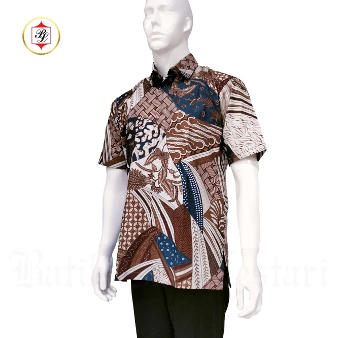 Batik Bali Lestari Kemeja Katun Lengan Pendek Biru (SU31)