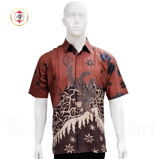 Batik Bali Lestari Kemeja Katun Lengan Pendek Merah Bata (CMP01)