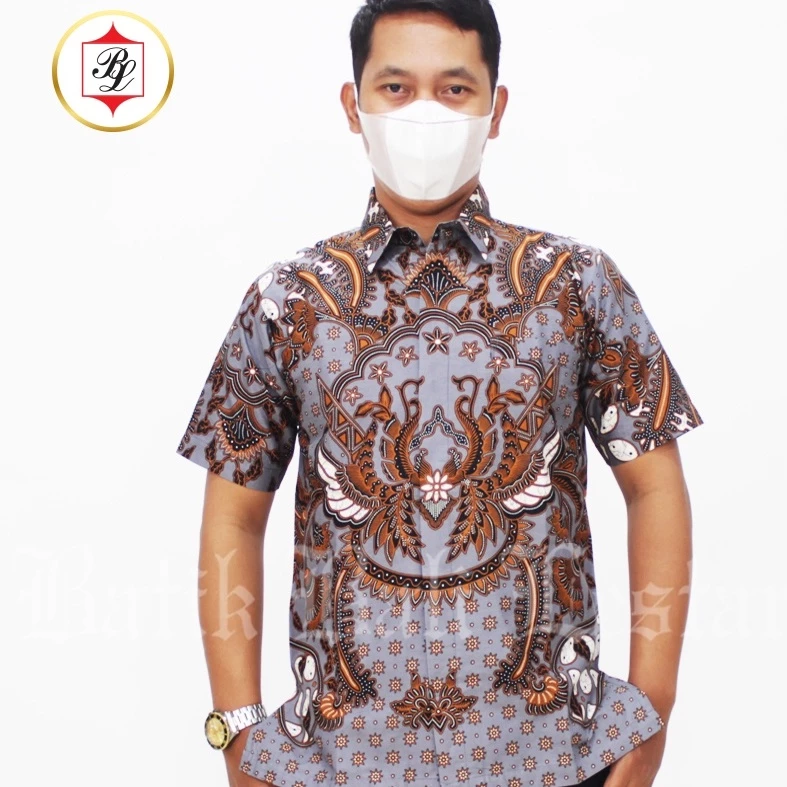 Batik Bali Lestari Kemeja Lengan Katun Pendek Abu Coklat (OK10)