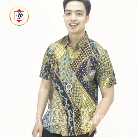 Batik Bali Lestari Kemeja Batik Lengan Pendek Katun Kuning (DD12)