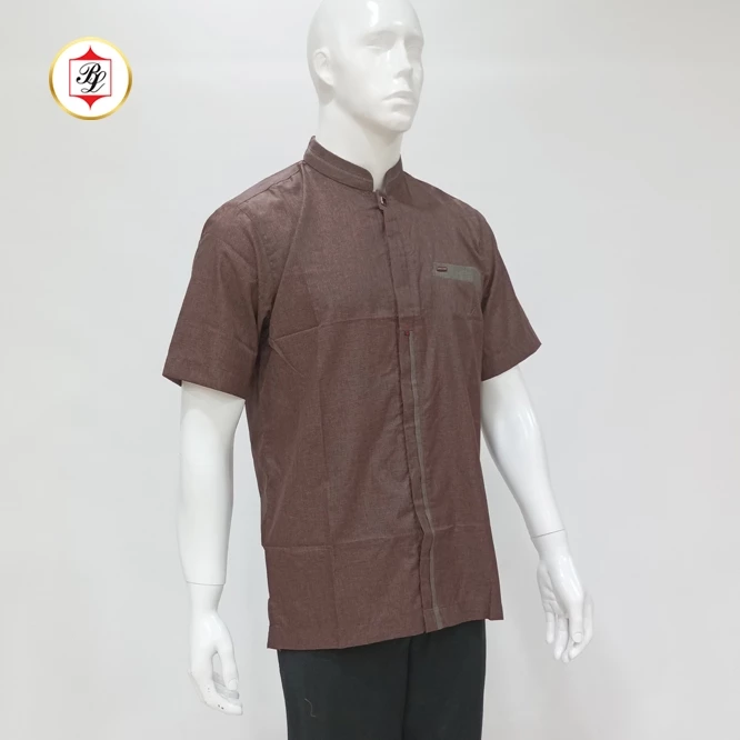 Batik Bali Lestari Koko Bordir Lengan Pendek Cokelat (ssjk)