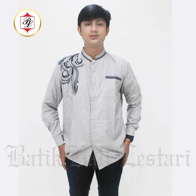 Batik Bali Lestari Koko Bordir Lengan Panjang Abu Muda (iika/aaki)