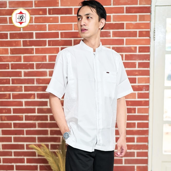 Batik Bali Lestari Koko Bordir Lengan Pendek Putih (k2Be)