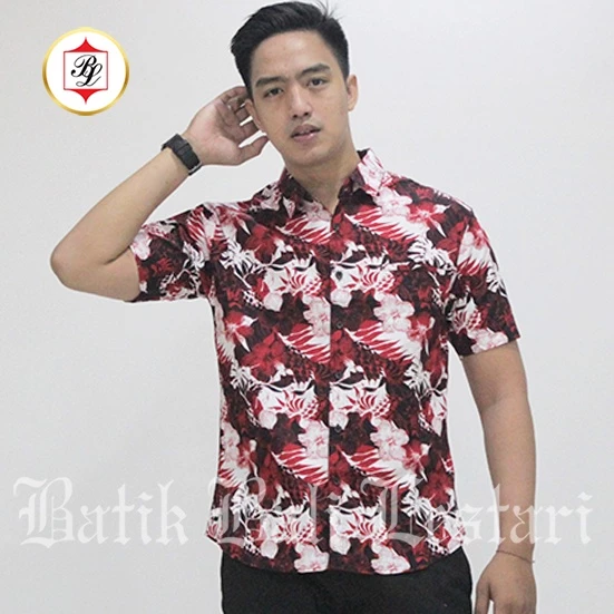 Batik Bali Lestari Kemeja Batik Slimfit Lengan Pendek Merah (MCB)